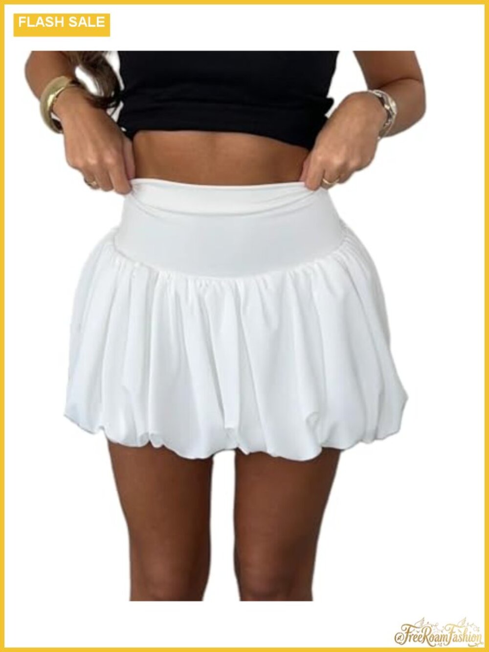 Women's Y2K Bubble Mini Skirt High Elastic Waist Ruffle Flared Pleated
